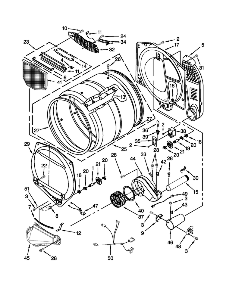 Bulkhead Parts Diagram and Parts List for 11076002012  Kenmore Dryer