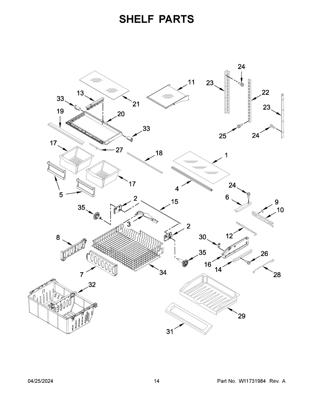 Shelf Parts Diagram and Parts List for WRF535SWHZ12  Whirlpool Refrigerator