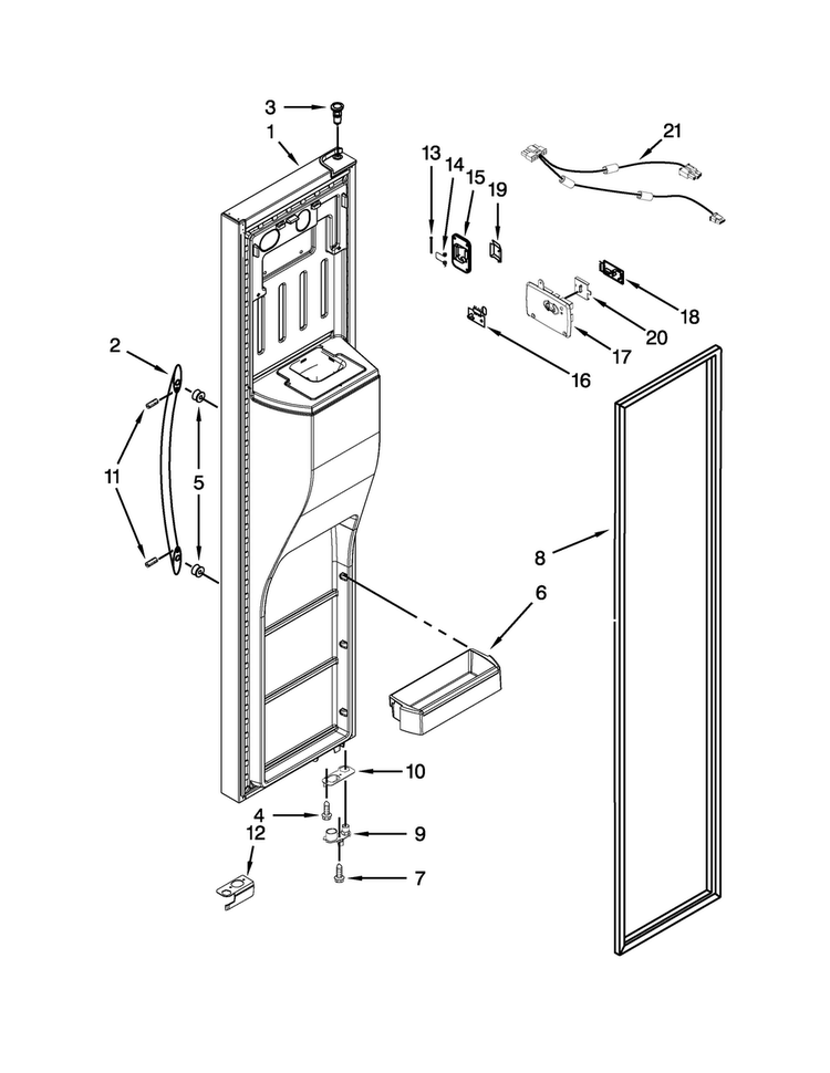 Freezer Door Parts Diagram and Parts List for WRS965CIAM01  Whirlpool Refrigerator