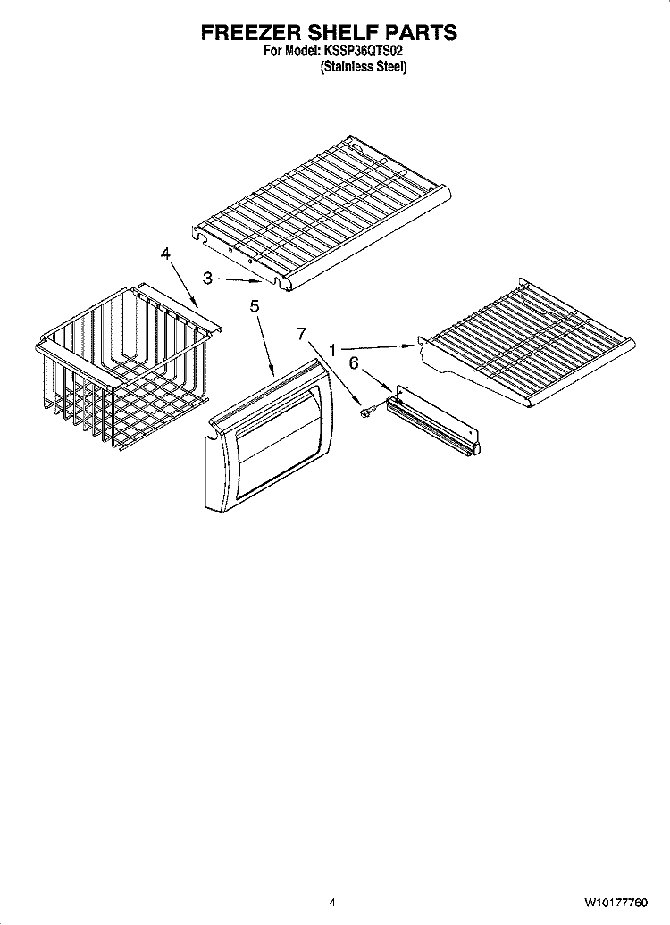 FREEZER SHELF PARTS Diagram and Parts List for KSSP36QTS02  KitchenAid Refrigerator