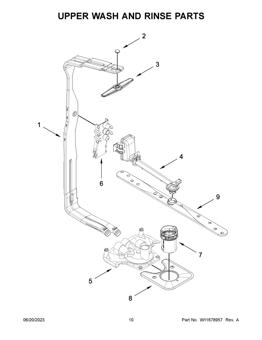 Upper Wash And Rinse Parts Diagram and Parts List for KDFE104KWH2  KitchenAid Dishwasher