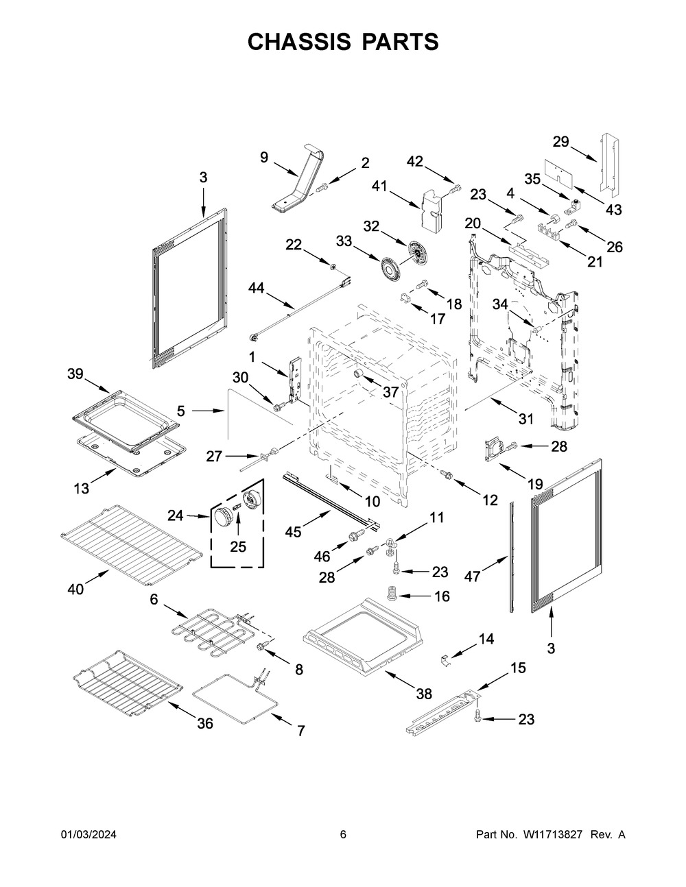 Chassis Parts Diagram and Parts List for YWFE775H0HW5  Whirlpool Range