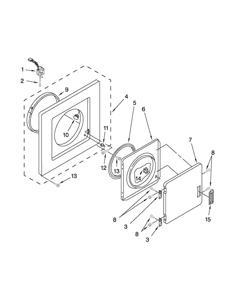 Dryer Front Panel And Door Parts Diagram and Parts List for 1108875279A  Kenmore Washer Dryer Combo