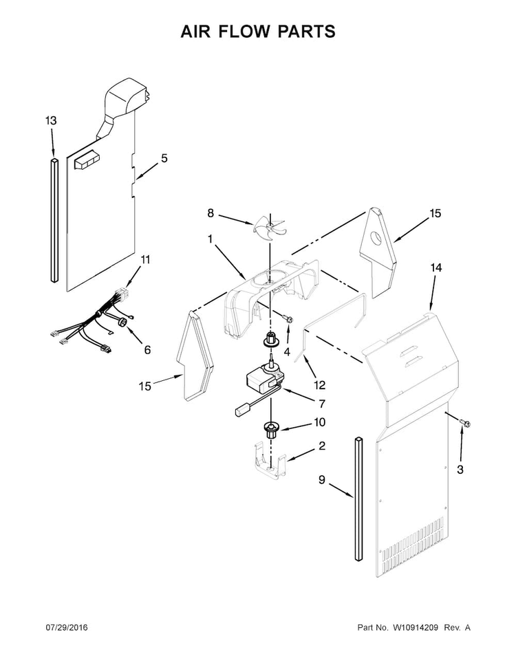 Air Flow Parts Diagram and Parts List for 10651792412  Kenmore Refrigerator