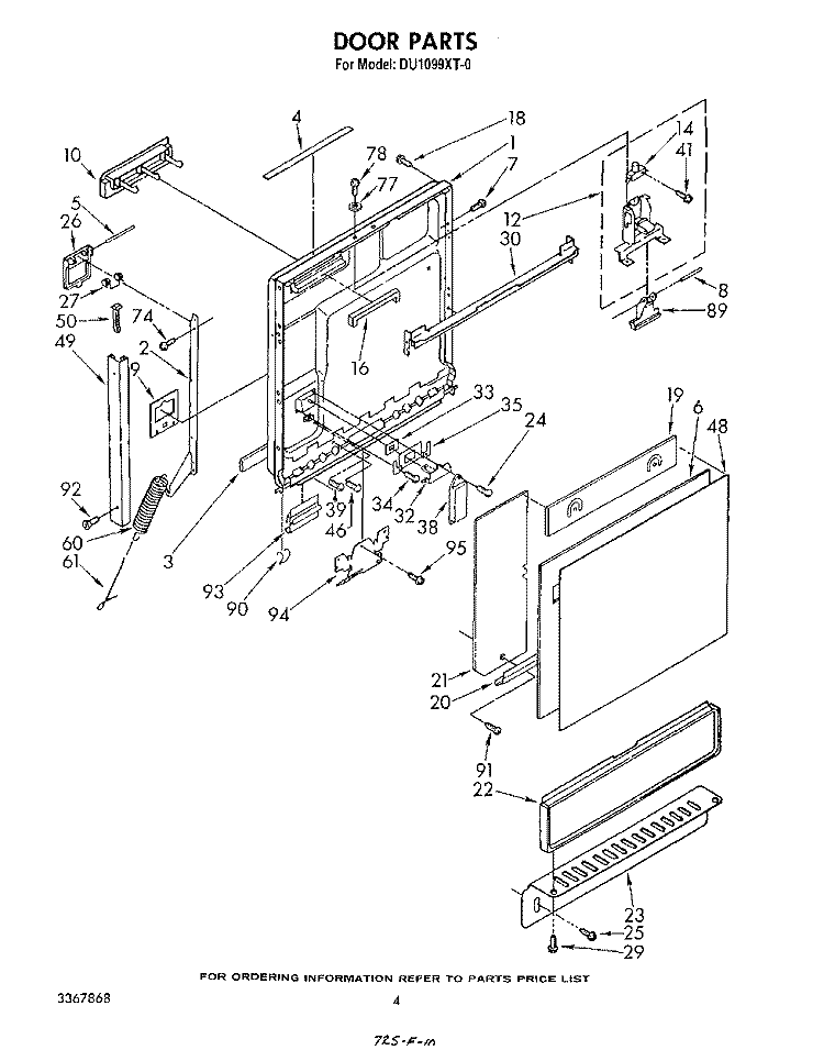 DOOR Diagram and Parts List for DU1099XT0  Whirlpool Dishwasher