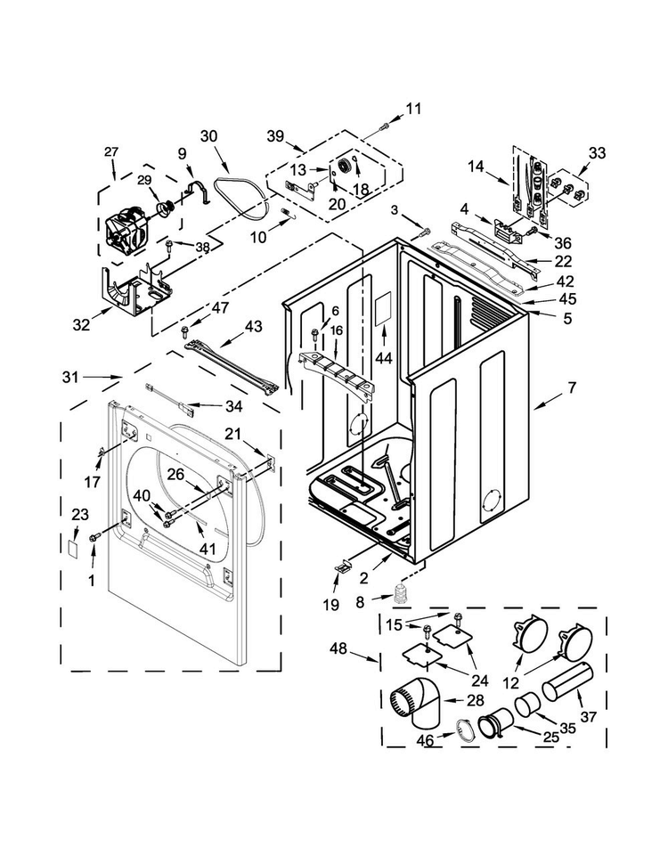 Cabinet Parts Diagram and Parts List for WED8000DW3  Whirlpool Dryer