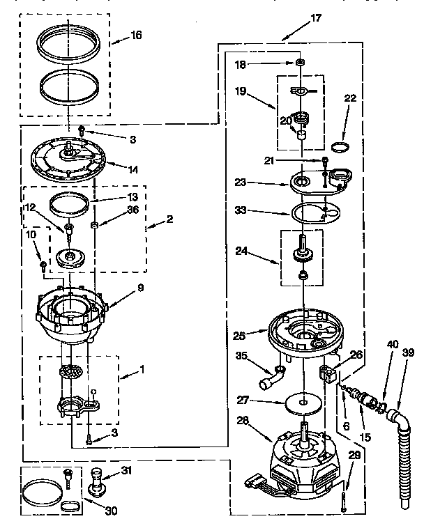 Pump And Motor Diagram and Parts List for KUDH230YH0  KitchenAid Dishwasher