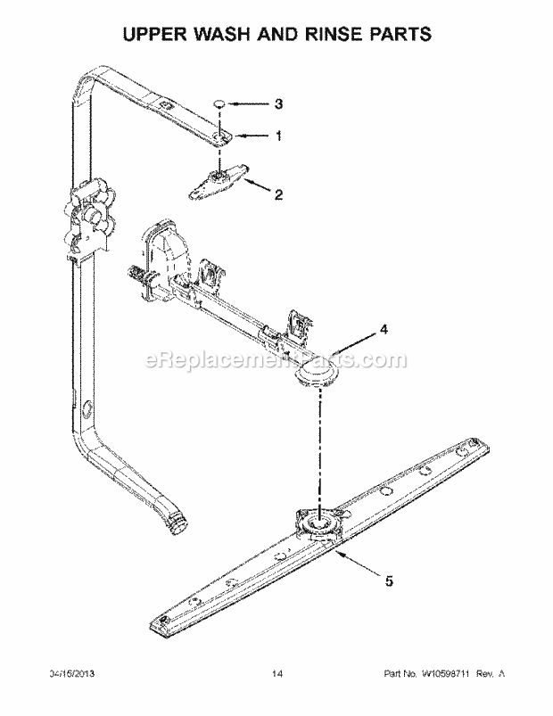 Upper Wash And Rinse Parts Diagram and Parts List for WDT710PAYH4  Whirlpool Dishwasher