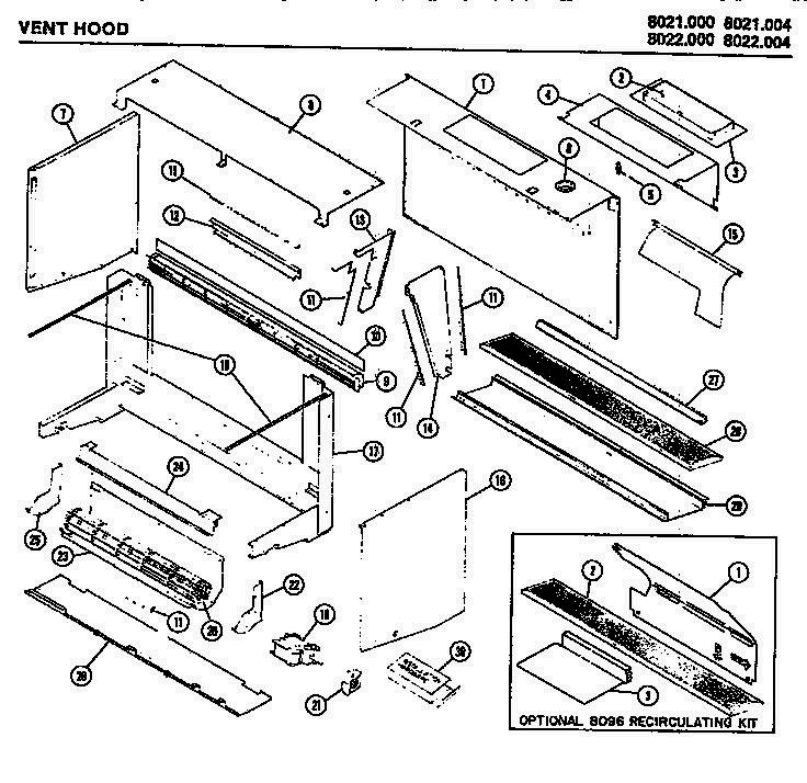 02 - VENT HOOD Diagram and Parts List for 8022000  Whirlpool Microwave Oven Combo