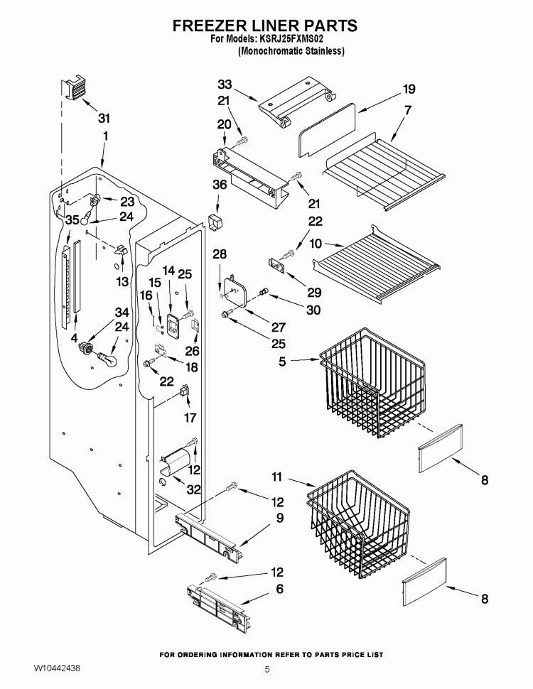FREEZER LINER PARTS Diagram and Parts List for KSRJ25FXMS02  KitchenAid Refrigerator