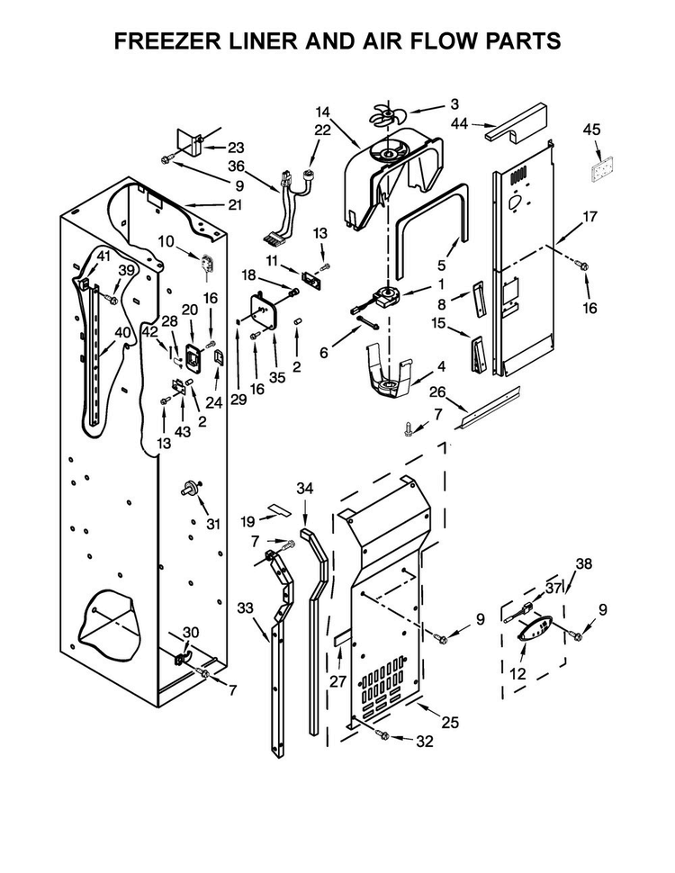 Freezer Liner And Air Flow Parts Diagram and Parts List for KBSD612ESS01  KitchenAid Refrigerator