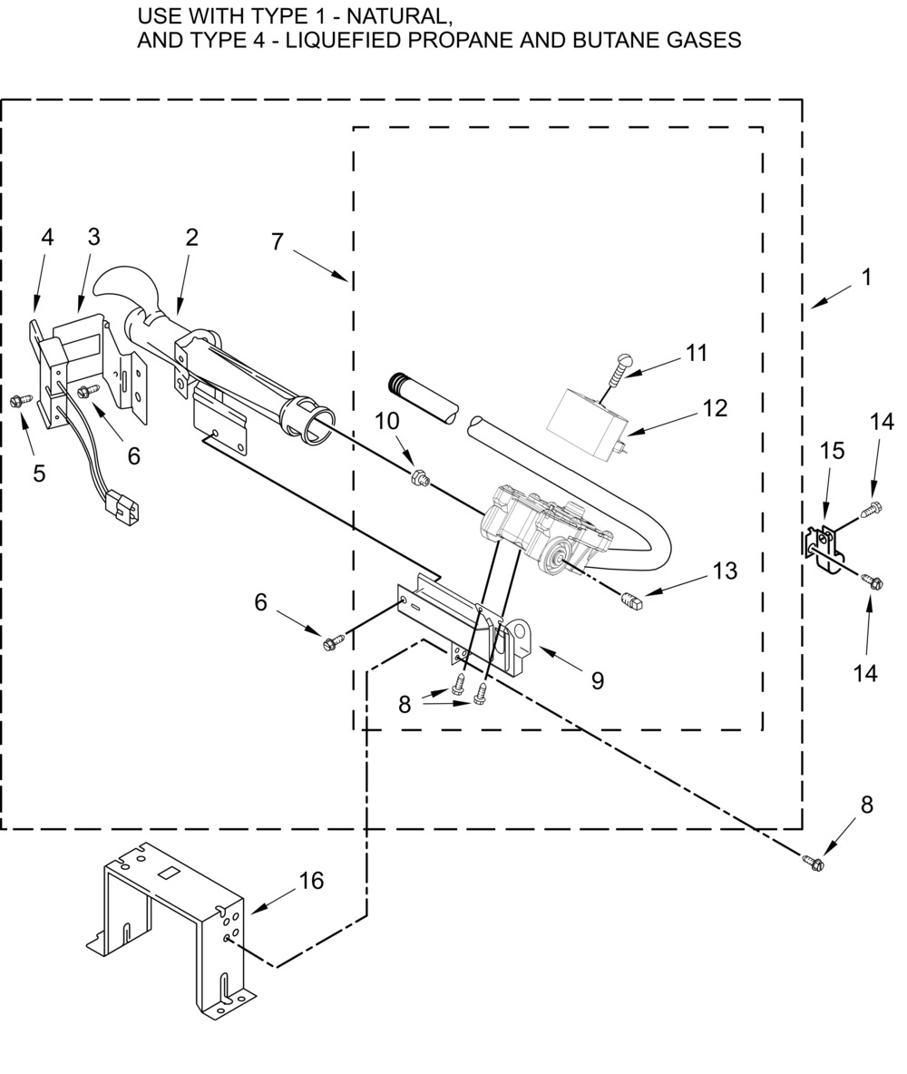 Burner Assembly Parts Diagram and Parts List for WGD8127LW4  Whirlpool Dryer