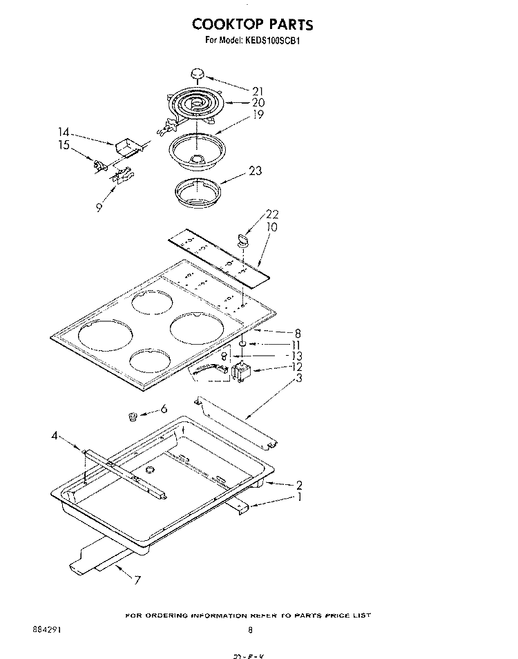 COOK TOP Diagram and Parts List for KEDS100SCB1  KitchenAid Range