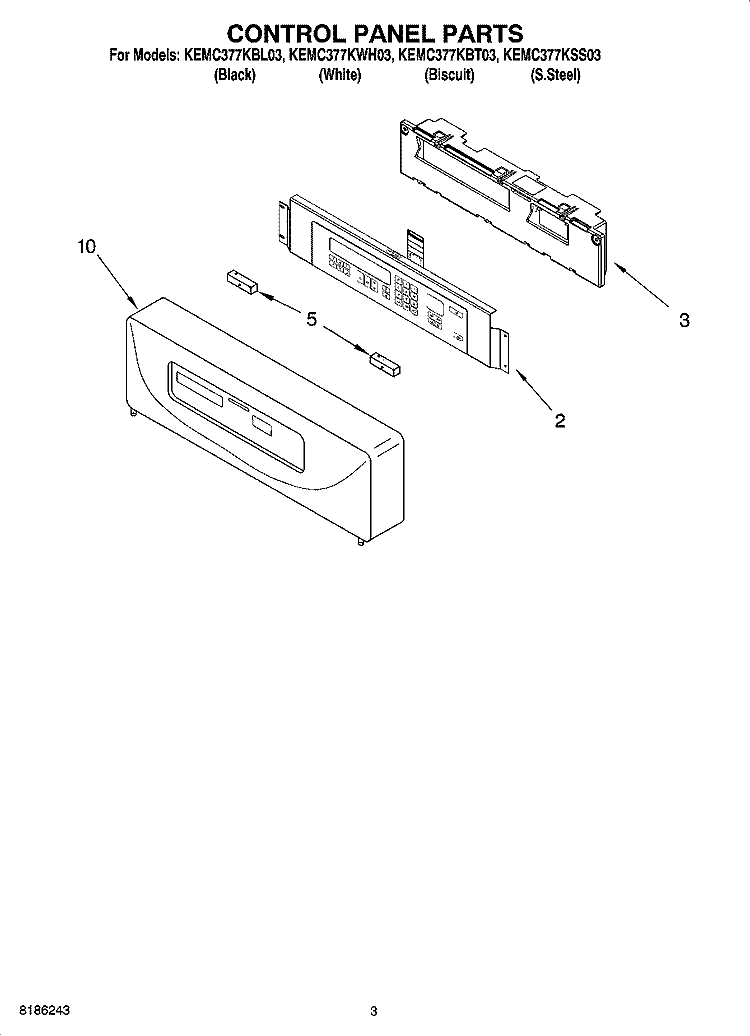 CONTROL PANEL PARTS Diagram and Parts List for KEMC377KBL03  KitchenAid Microwave Oven Combo