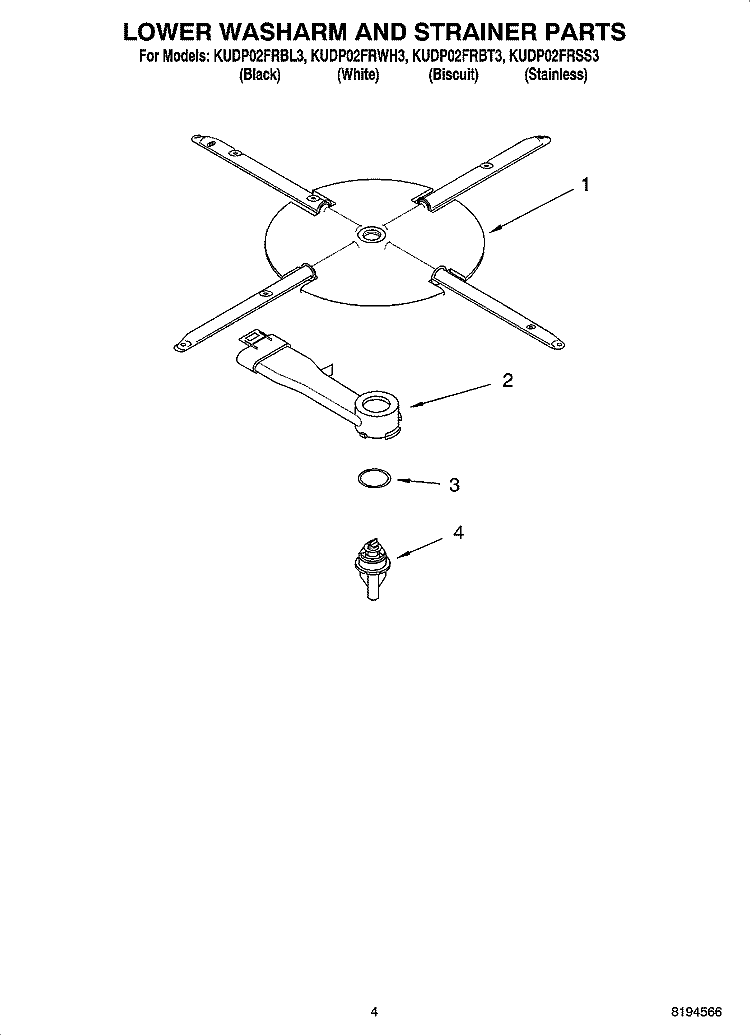 LOWER WASHARM AND STRAINER PARTS Diagram and Parts List for KUDP02FRBL3  KitchenAid Dishwasher