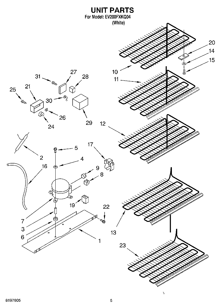 UNIT Diagram and Parts List for EV200FXKQ04  Whirlpool Freezer