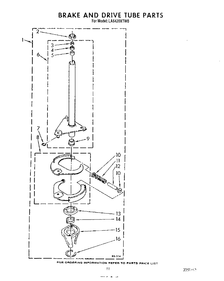 BRAKE AND DRIVE TUBE Diagram and Parts List for LA5420XTW0  Whirlpool Washer