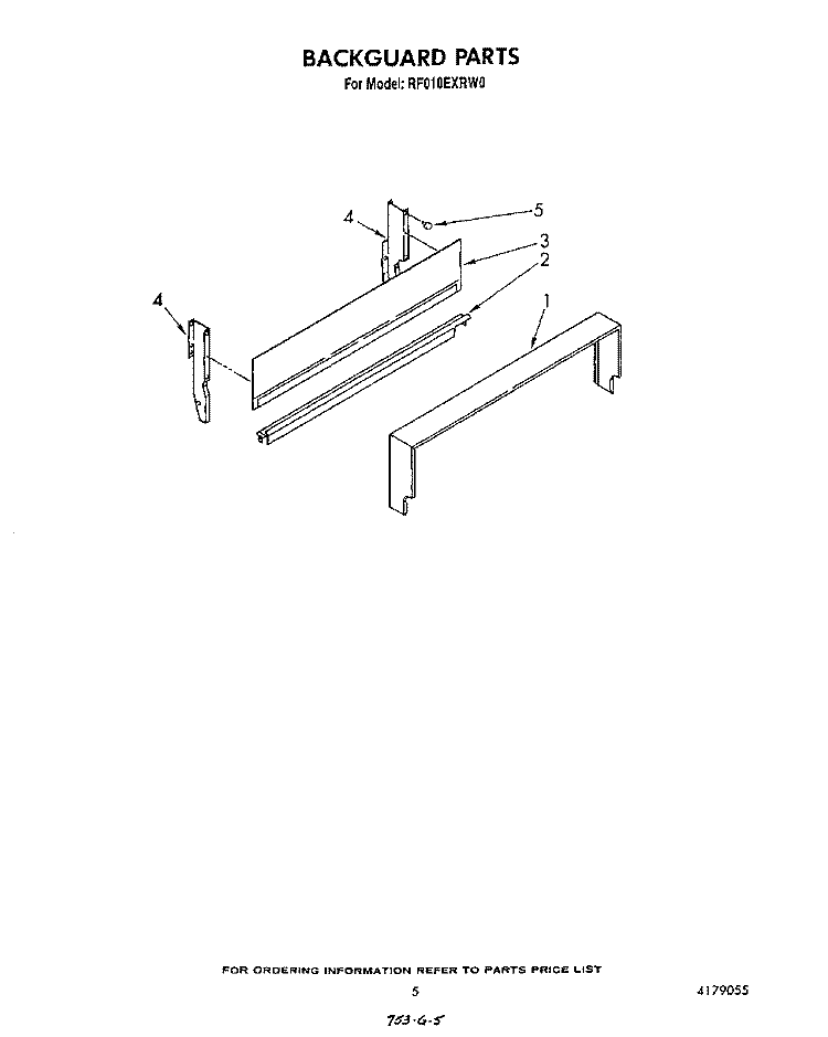 BACKGUARD Diagram and Parts List for RF010EXRW0  Whirlpool Range