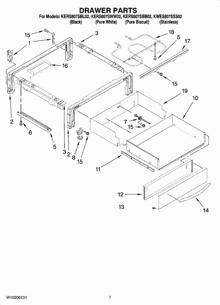 DRAWER PARTS Diagram and Parts List for KERS807SBB02  KitchenAid Range