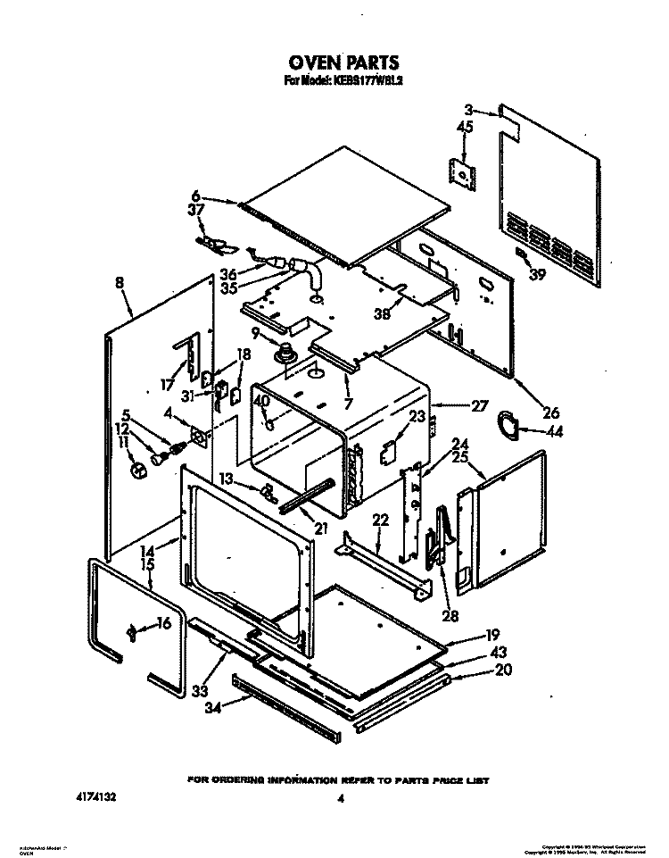 OVEN Diagram and Parts List for KEBS177WAL2  KitchenAid Wall Oven