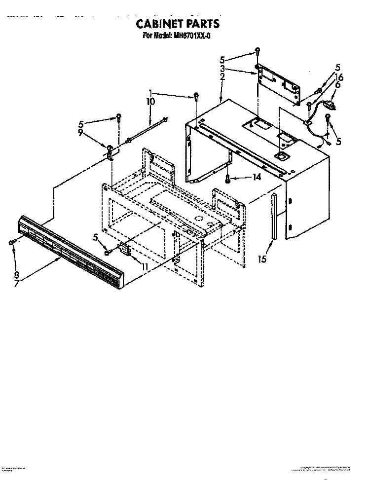 CABINET Diagram and Parts List for MH6701XX0  Whirlpool Microwave