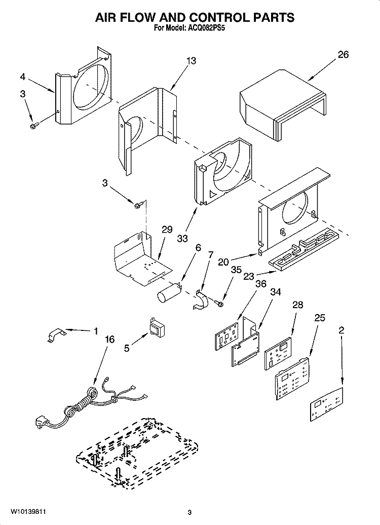 AIR FLOW AND CONTROL PARTS Diagram and Parts List for ACQ082PS5  Whirlpool Air Conditioner