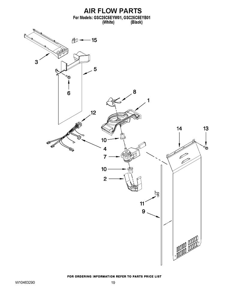 AIR FLOW PARTS Diagram and Parts List for GSC25C5EYW01  Whirlpool Refrigerator
