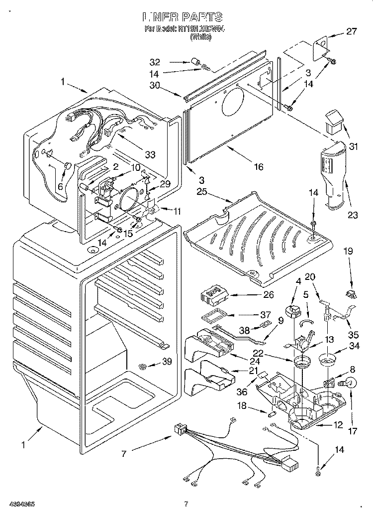 LINER Diagram and Parts List for RT18HDXDW04  Roper Refrigerator