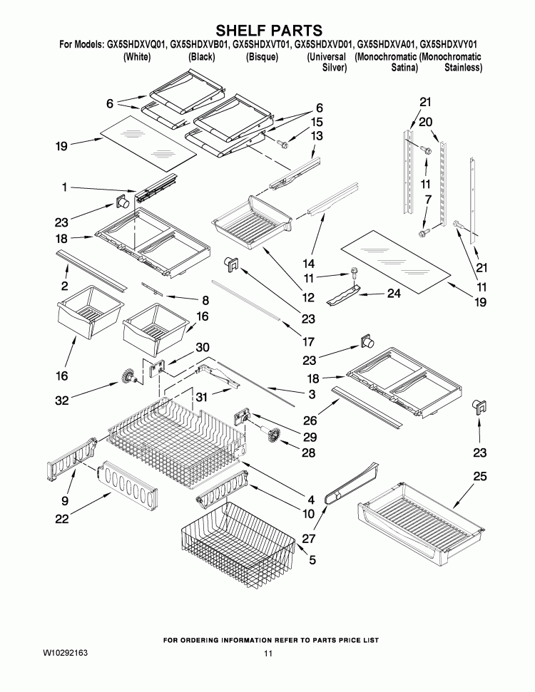 SHELF PARTS Diagram and Parts List for GX5SHDXVA01  Whirlpool Refrigerator