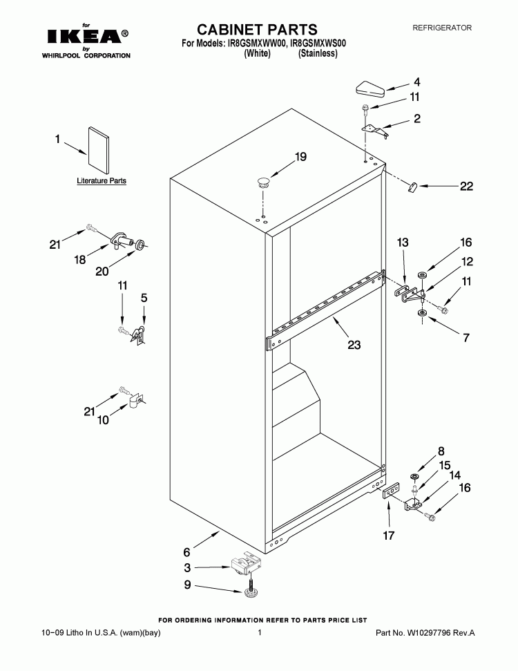 CABINET PARTS Diagram and Parts List for IR8GSMXWW00  Whirlpool Refrigerator