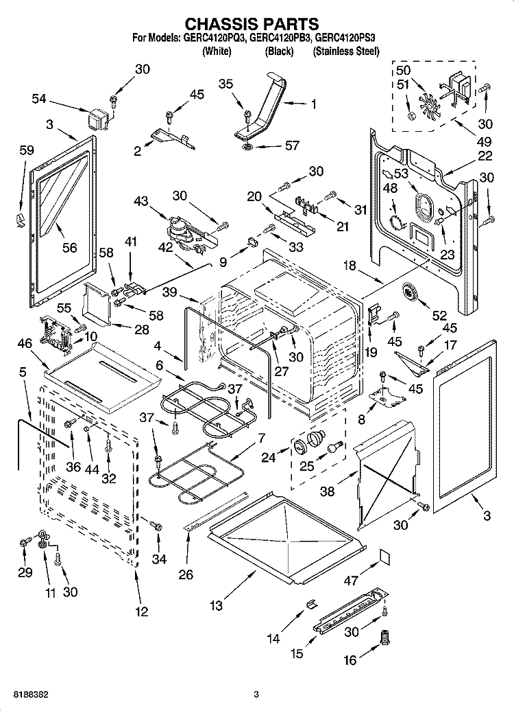 CHASSIS PARTS Diagram and Parts List for GERC4120PQ3  Whirlpool Range
