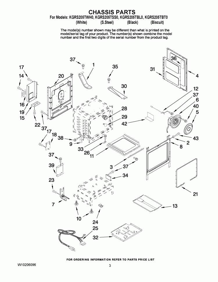 CHASSIS PARTS Diagram and Parts List for KGRS205TSS0  KitchenAid Range