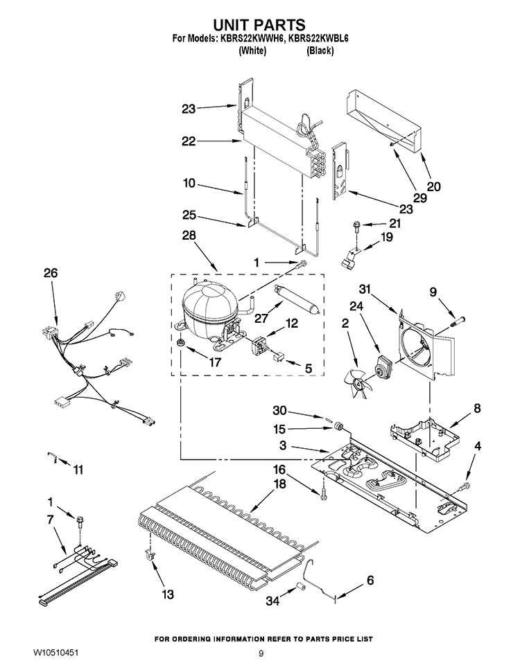UNIT PARTS Diagram and Parts List for KBRS22KWBL6  KitchenAid Refrigerator