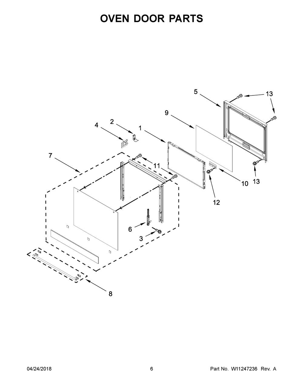 Oven Door Parts Diagram and Parts List for IBS550DS03  Whirlpool Wall Oven