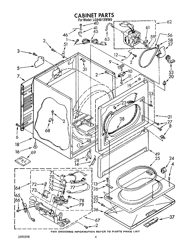 CABINET Diagram and Parts List for LG9481XWW0  Whirlpool Dryer