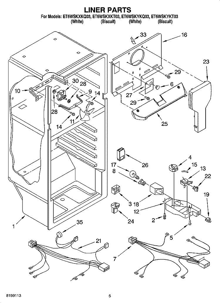 LINER PARTS Diagram and Parts List for ET6WSKXKT03  Whirlpool Refrigerator