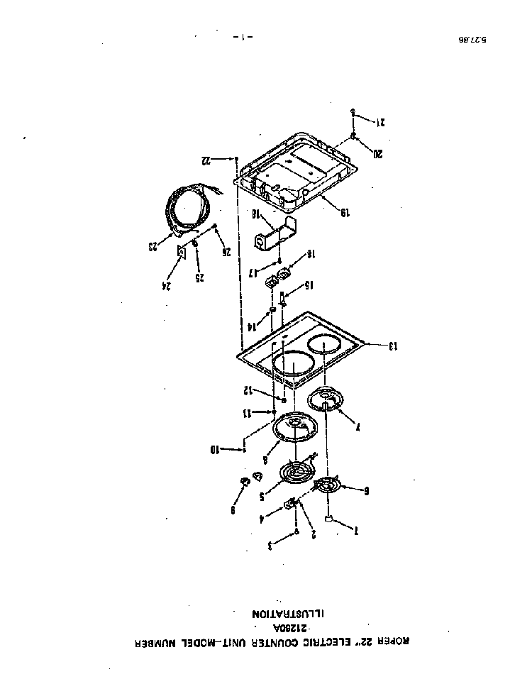 Cooktop Diagram and Parts List for 2126*0A  Roper Range
