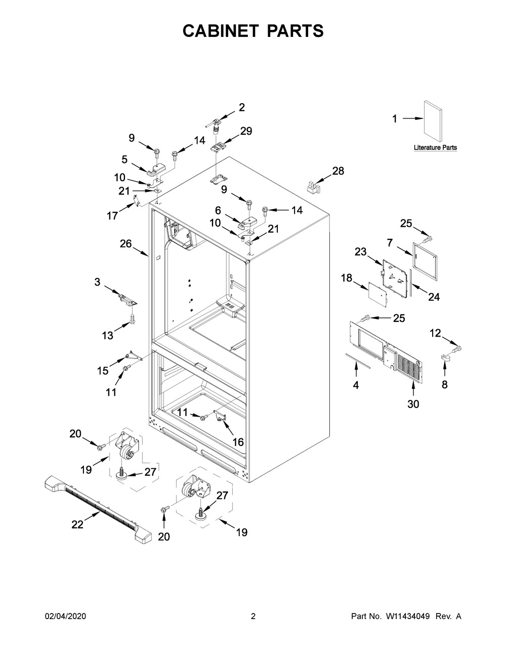Cabinet Parts Diagram and Parts List for WRF550CDHZ03  Whirlpool Refrigerator