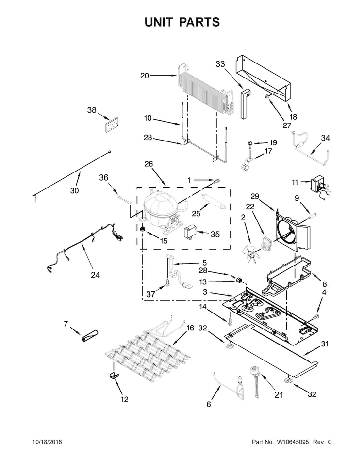 Unit Parts Diagram and Parts List for WRX988SIBW01  Whirlpool Refrigerator