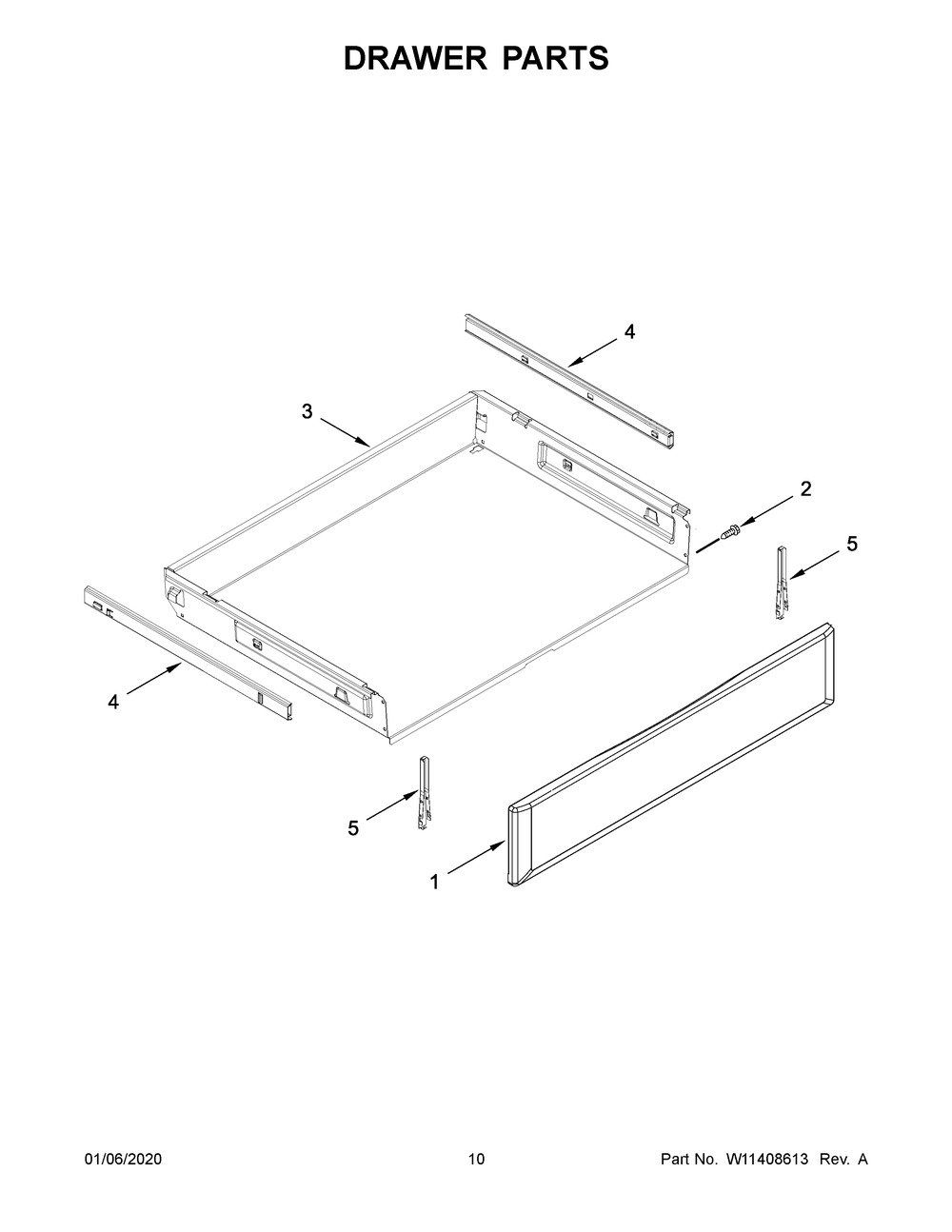 Drawer Parts Diagram and Parts List for YKFEG500EBS3  Whirlpool Range