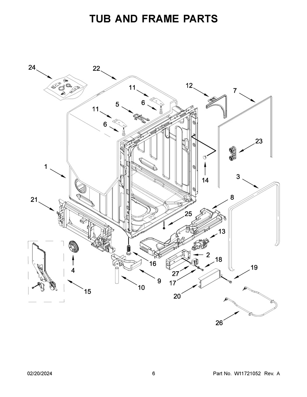 Tub And Frame Parts Diagram and Parts List for KDFE104KPS3  KitchenAid Dishwasher