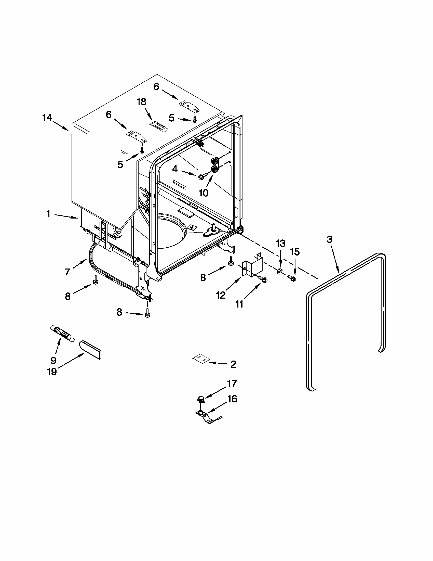 Tub And Frame Parts Diagram and Parts List for 66515112K210  Kenmore Dishwasher