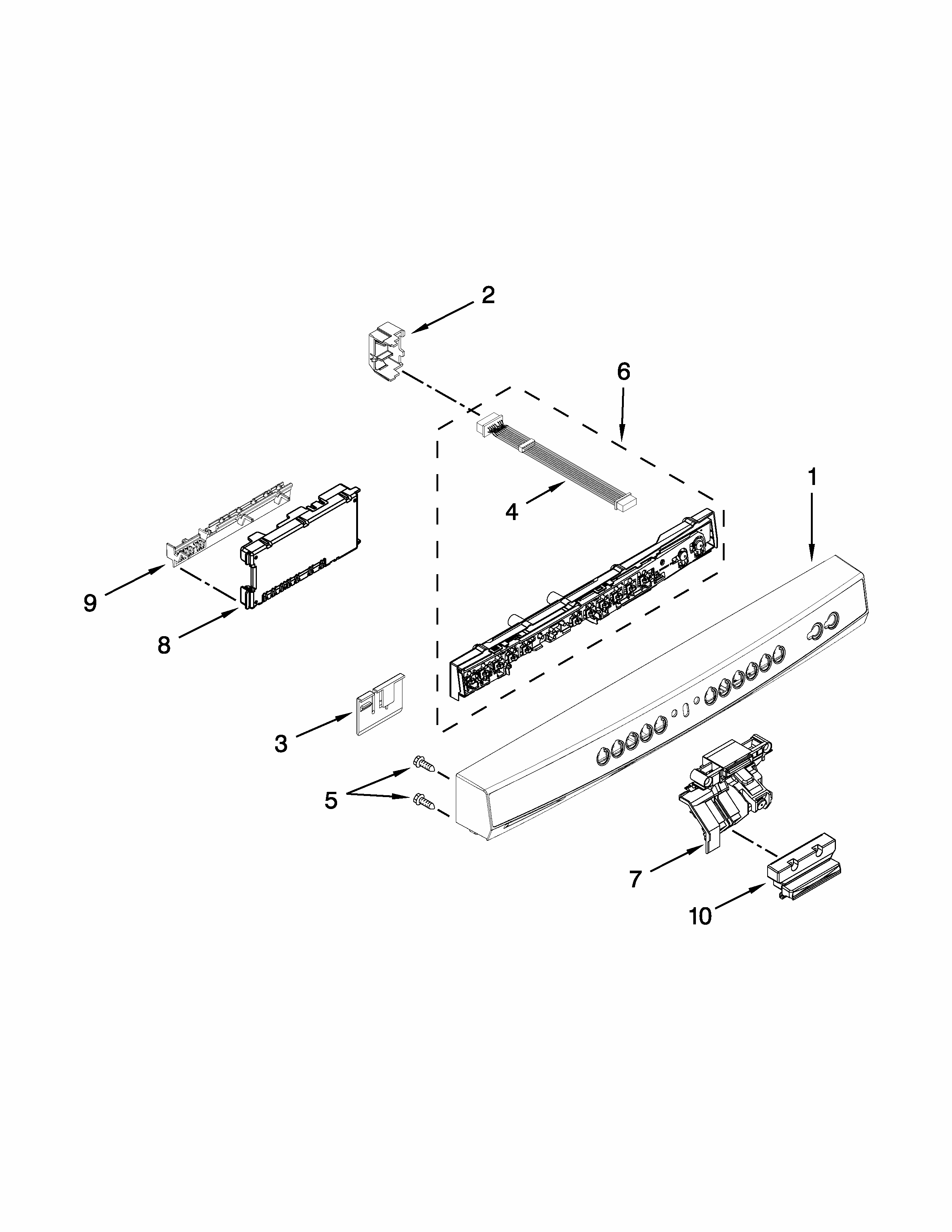Control Panel And Latch Parts Diagram and Parts List for 66513252K115  Kenmore Dishwasher
