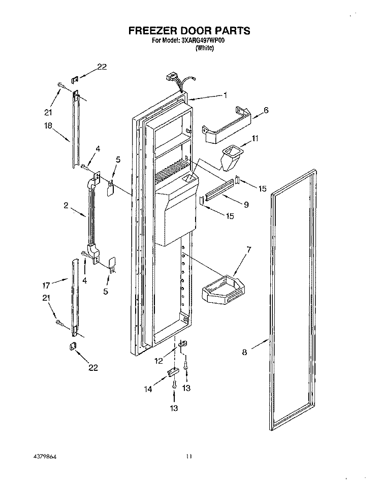 FREEZER DOOR Diagram and Parts List for 3XARG497WP00  Whirlpool Refrigerator