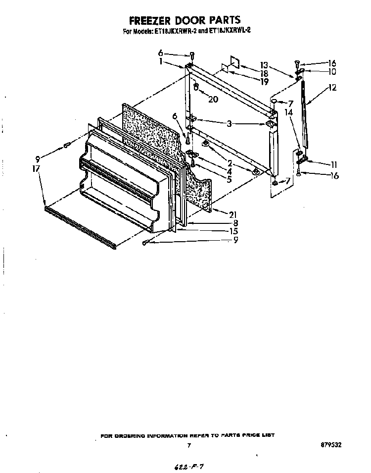 Freezer Door Diagram and Parts List for ET18JKXRW2  Whirlpool Refrigerator