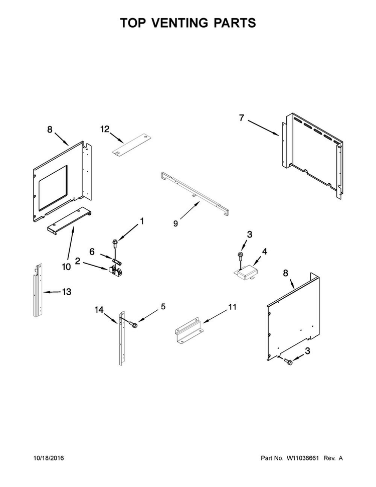 Top Venting Parts Diagram and Parts List for WOC54EC7AB04  Whirlpool Microwave