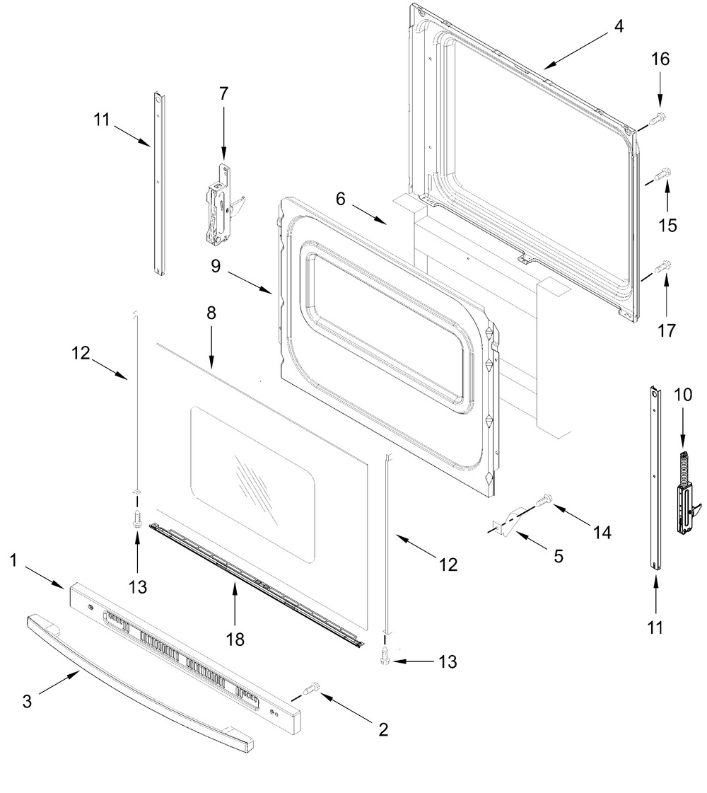 Door Parts Diagram and Parts List for VREW3150RB0  Whirlpool Range