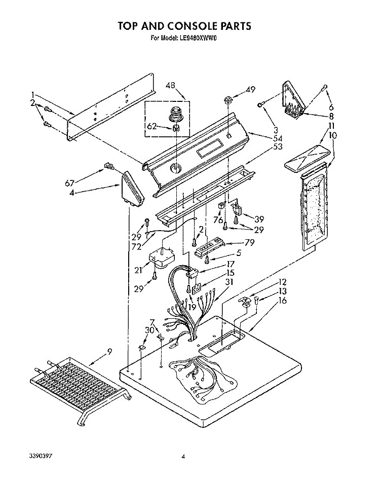 SECTION Diagram and Parts List for LE9480XWN0  Whirlpool Dryer