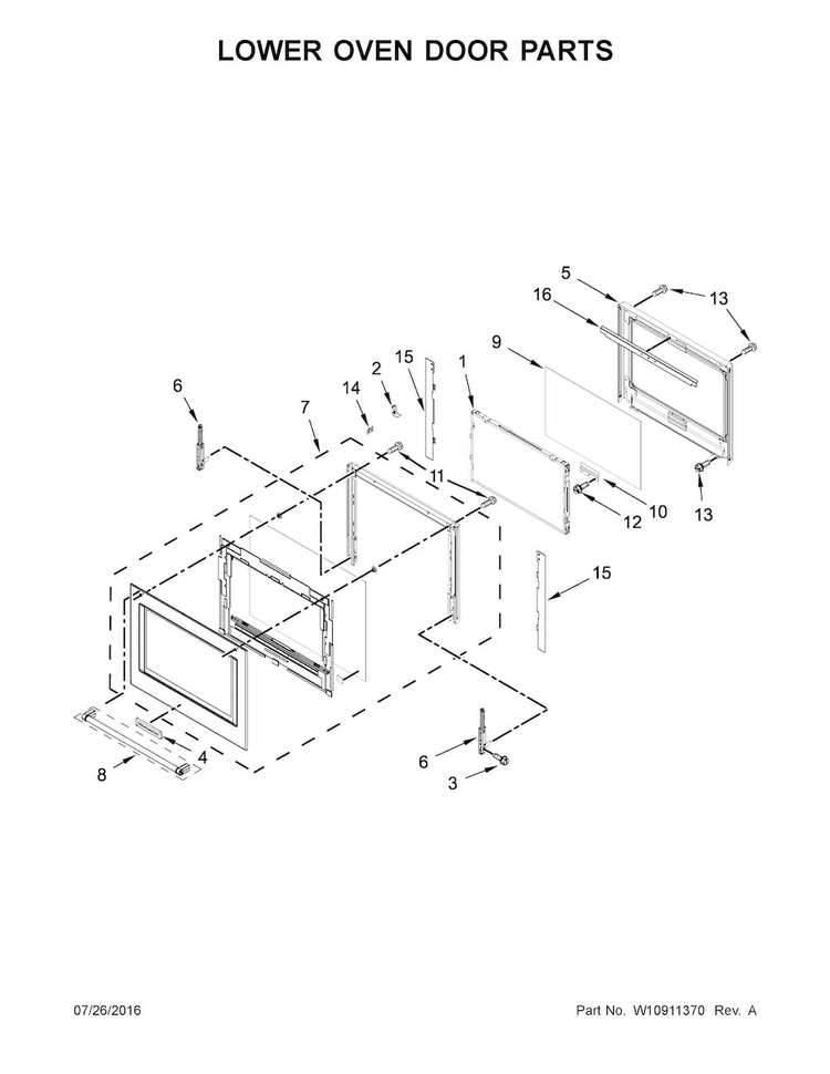 Lower Oven Door Parts Diagram and Parts List for KODE300ESS02  KitchenAid Wall Oven