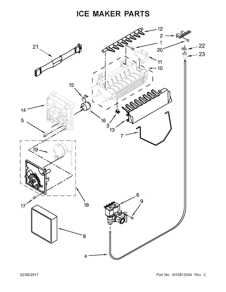 Ice Maker Parts Diagram and Parts List for WRS325FDAT04  Whirlpool Refrigerator